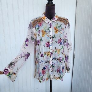 NWT $150 Aratta Silent Journey Blouse Womens Embelished Chic Dusty Pearl L